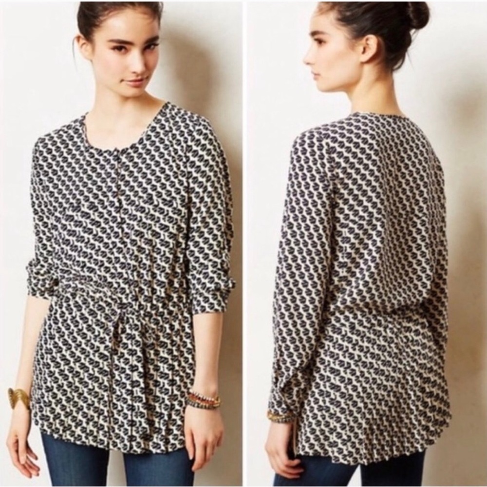 Anthro Maeve Selva Crane Drop Waist Pleated Tunic